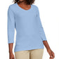 Karen Scott Blusa de algodão com decote em V e ilhós, tamanho XS, azul brilhante, feminina