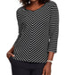 Blusa feminina listrada com decote em V, preta, tamanho X-S