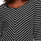 Blusa feminina listrada com decote em V, preta, tamanho X-S