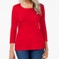 Karen Scott Top Feminino Decote Redondo Vermelho Brilhante Tamanho Médio