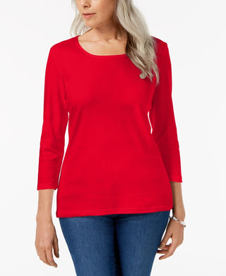 Karen Scott Top Feminino Decote Redondo Vermelho Brilhante Tamanho Médio