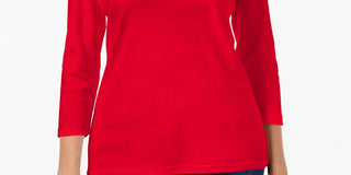 Karen Scott Top Feminino Decote Redondo Vermelho Brilhante Tamanho Médio