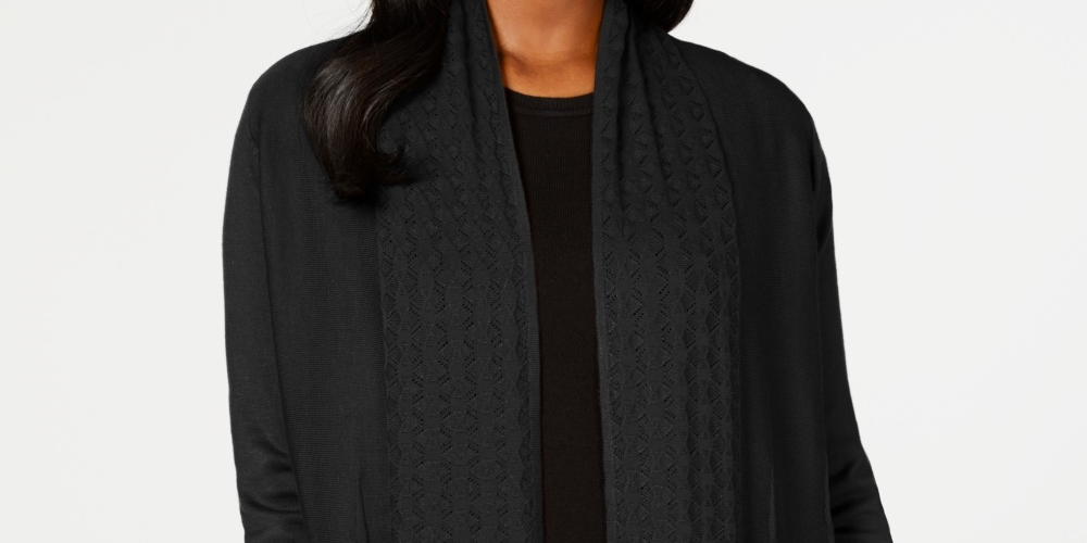 Karen Scott Cardigan Feminino Aberto na Frente Preto Tamanho XS