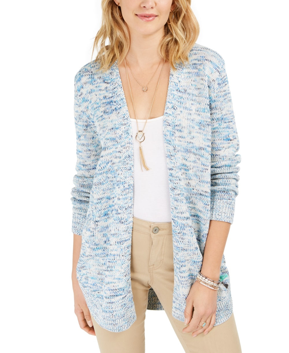 Cardigan feminino de malha mesclada aberta Style &amp; Co, tamanho grande, azul-marinho