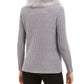 Cardigan feminino JM Collection com gola de pele sintética e broche para festa de fim de ano, tamanho extragrande, prateado