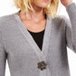 Cardigan feminino JM Collection com gola de pele sintética e broche para festa de fim de ano, tamanho extragrande, prateado