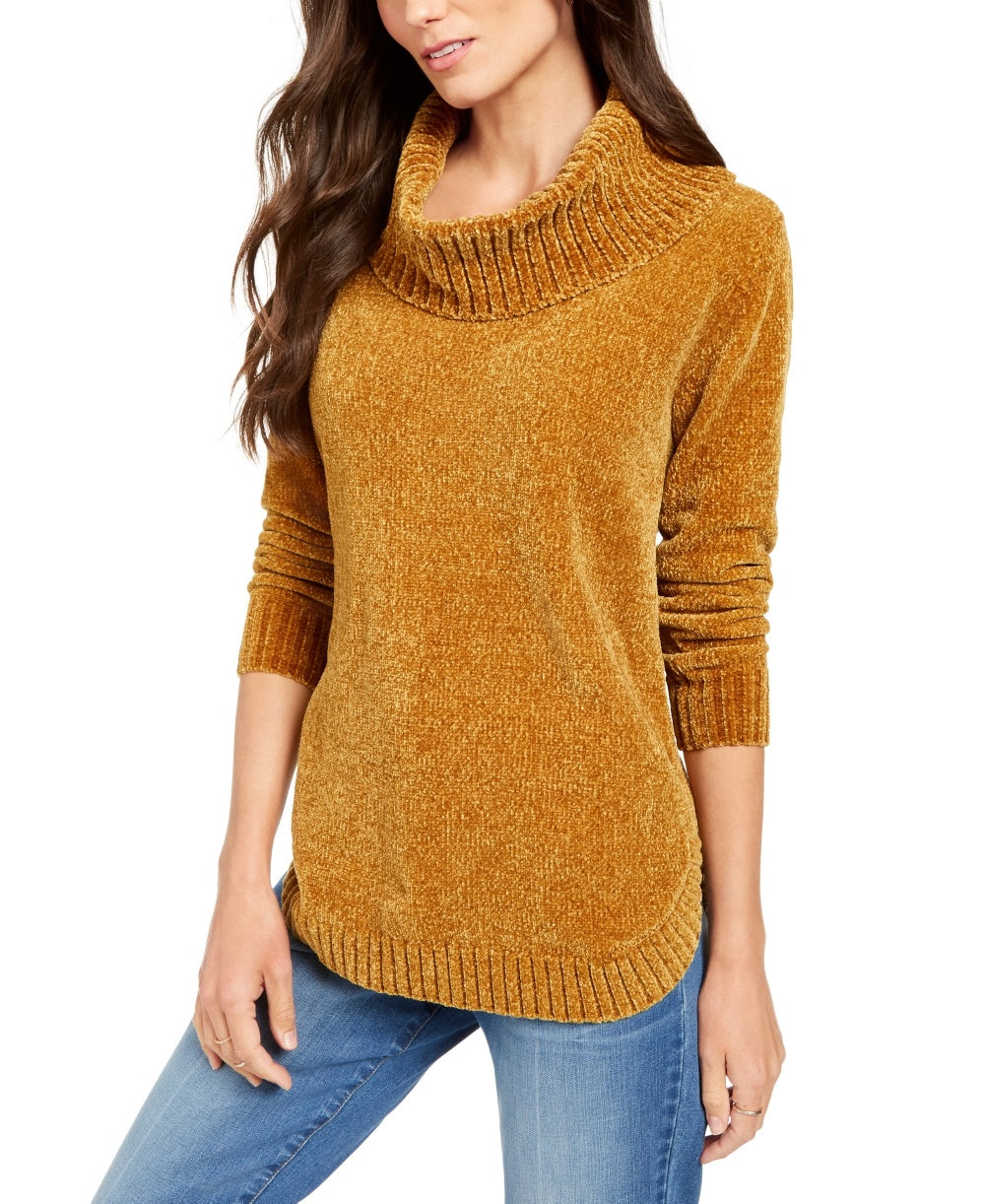 Suéter feminino de gola alta com fios metálicos, tamanho pequeno, dourado e amarelo, estilo Style &amp; Co.