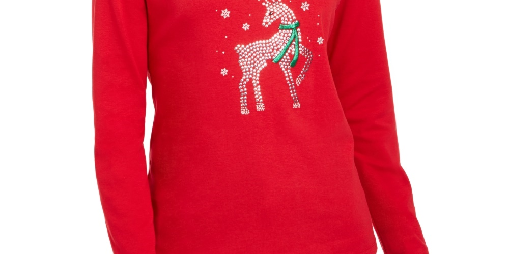Camisa feminina Karen Scott com rena e strass, tamanho X-G, vermelha