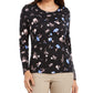 Blusa feminina Charter Club de algodão Pima com estampa Ditsy, preta, tamanho P