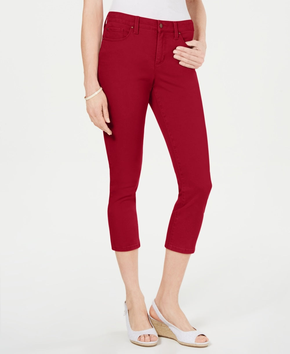 Calça jeans feminina Charter Club Tummy Control Bristol Capri vermelha tamanho 4 Petite