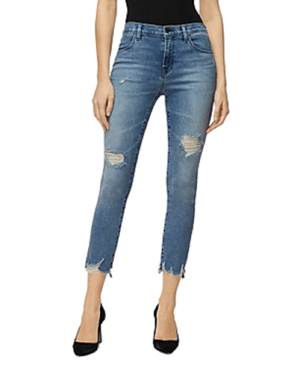 Calça jeans skinny cropped Alana High Rise feminina da J Brand, na cor Fix Up Destruct Blue, tamanho 29