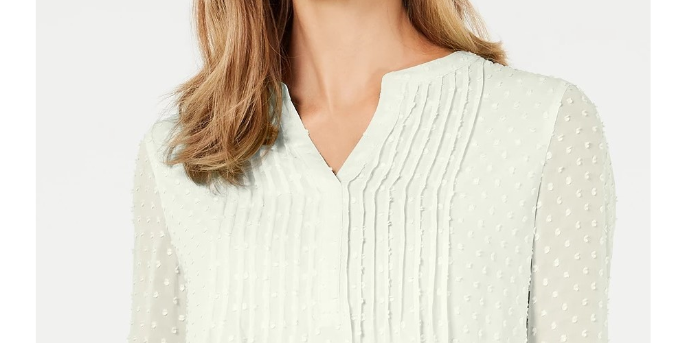 Charter Club Blusa feminina texturizada com babados duplos, branca, tamanho grande
