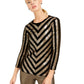 INC International Concepts Top Chevron Feminino de Veludo com Lantejoulas Preto Tamanho PL