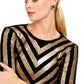 INC International Concepts Top Chevron Feminino de Veludo com Lantejoulas Preto Tamanho PL