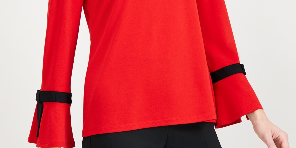 Blusa de crepe feminina Charter Club com detalhe de gravata, vermelha, tamanho PS/M