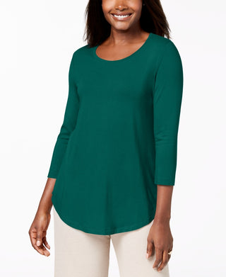 JM Collection Top feminino pequeno com manga três quartos, verde, PS/M