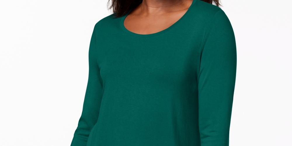 JM Collection Top feminino pequeno com manga três quartos, verde, PS/M