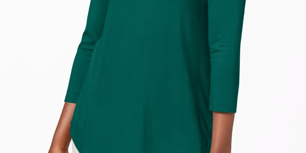 JM Collection Top feminino pequeno com manga três quartos, verde, PS/M