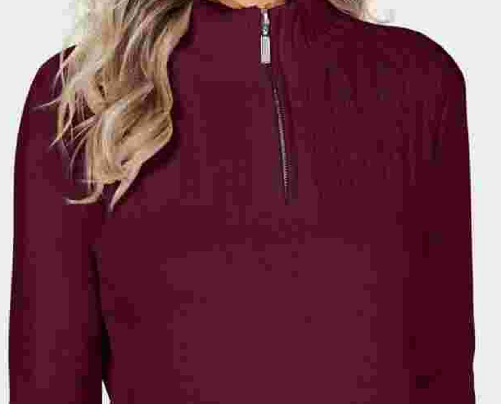 Karen Scott Suéter Feminino de Algodão com Zíper e Gola Alta Vermelho Tamanho XS
