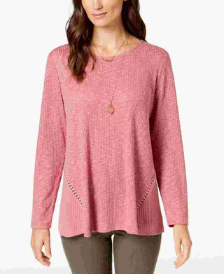 Blusa feminina de malha waffle Style &amp; Co, vermelha, tamanho grande