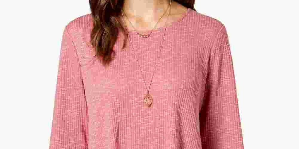 Blusa feminina de malha waffle Style &amp; Co, vermelha, tamanho grande