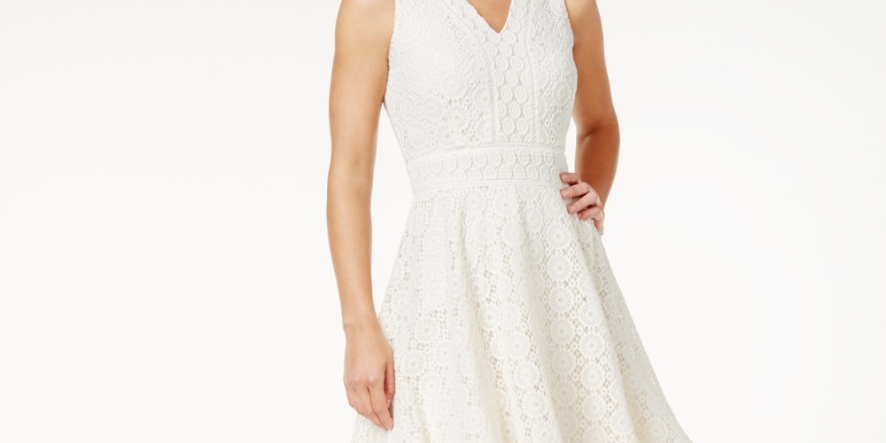 Vestido feminino Charter Club Petite Lace Fit &amp; Flare, bege, tamanho pequeno