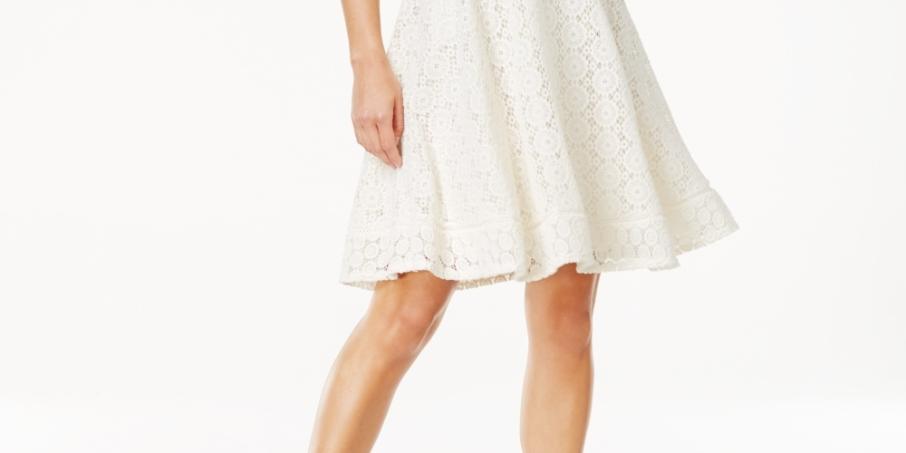 Vestido feminino Charter Club Petite Lace Fit &amp; Flare, bege, tamanho pequeno