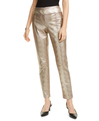 Calça Alfani Feminina Tummy-Control com Estampa Python Metálica Dourada Marrom Tamanho 4