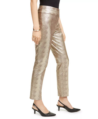 Calça Alfani Feminina Tummy-Control com Estampa Python Metálica Dourada Marrom Tamanho 4