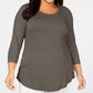JM Collection Top feminino plus size com decote redondo cinza 0X