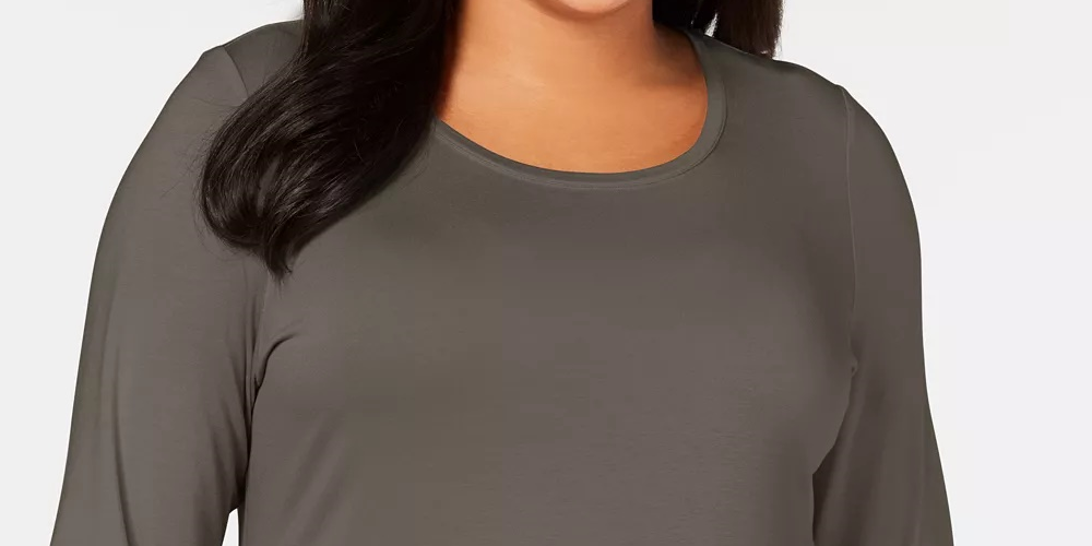 JM Collection Top feminino plus size com decote redondo cinza 0X