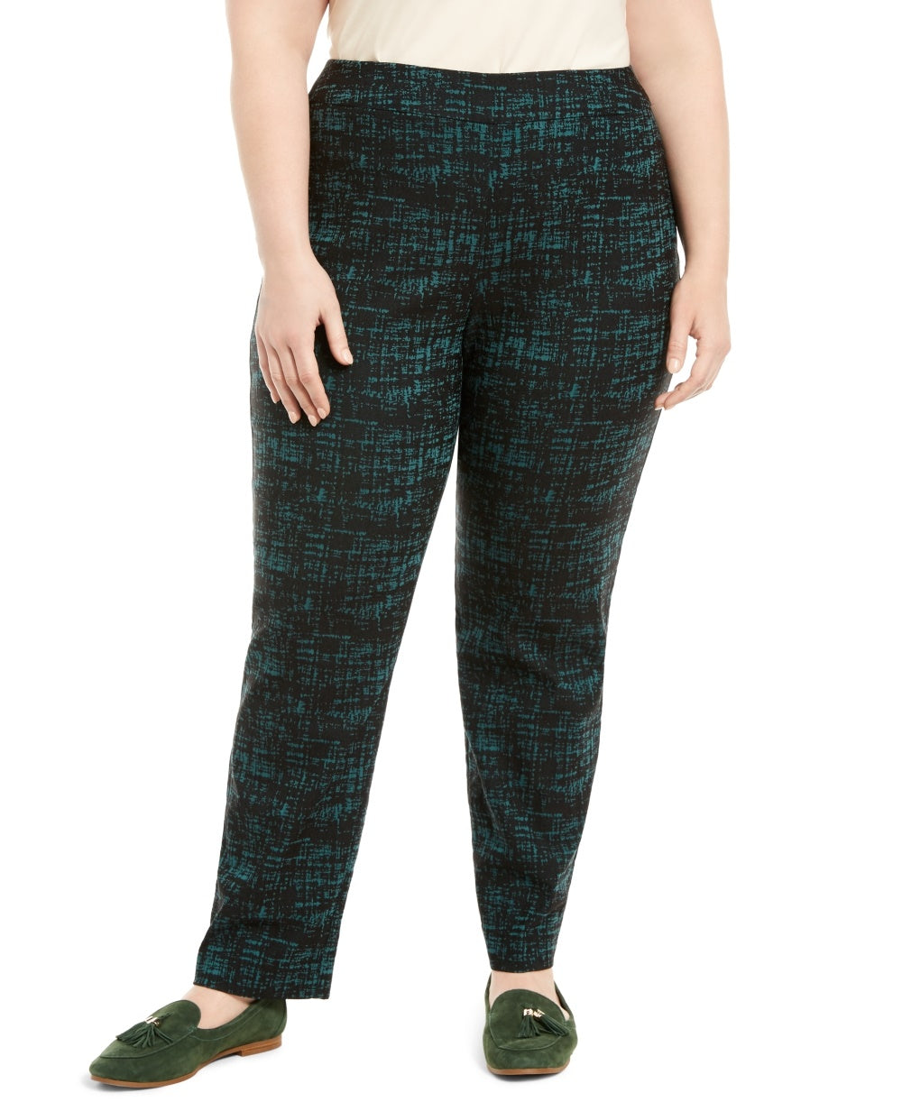 Calças femininas plus size em jacquard JM Collection, verde, tamanho 18W
