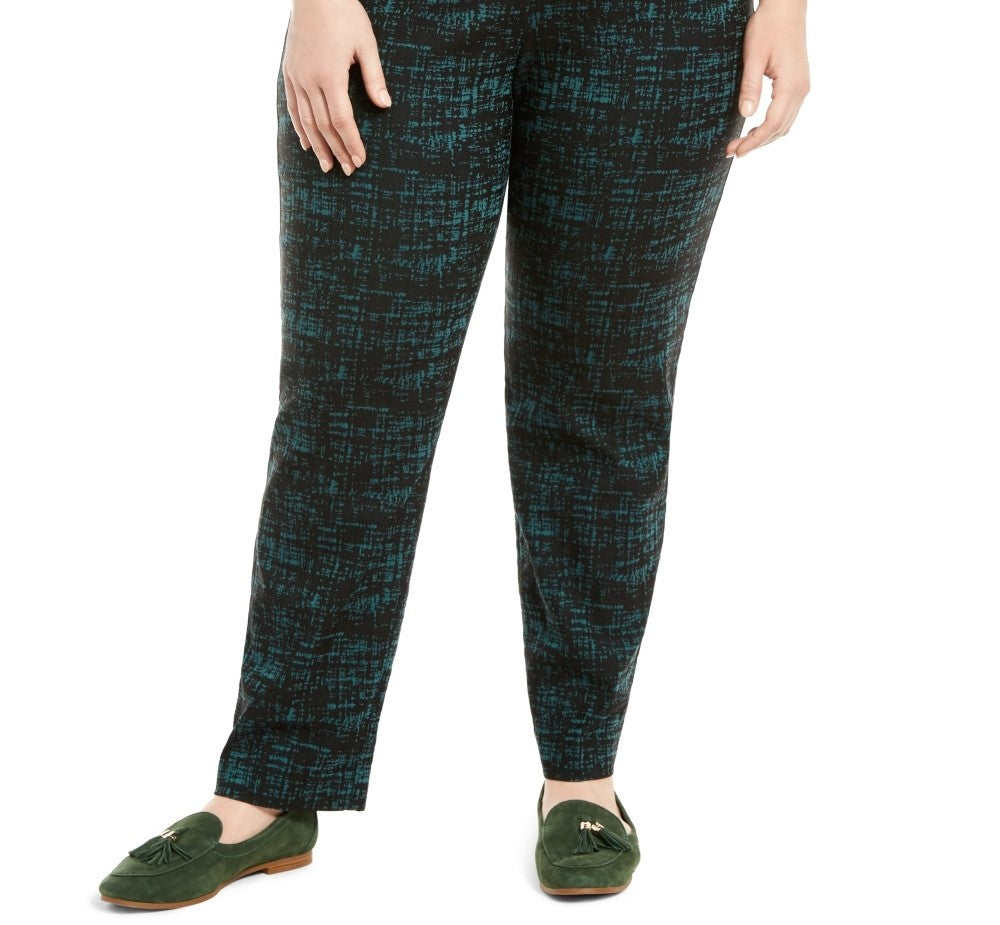 Calças femininas plus size em jacquard JM Collection, verde, tamanho 18W