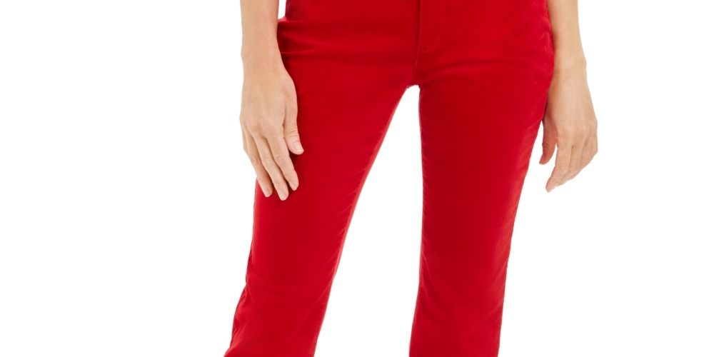 Calça jeans feminina Charter Club Lexington Velveteen com controle de barriga, perna reta, vermelha, tamanho 8