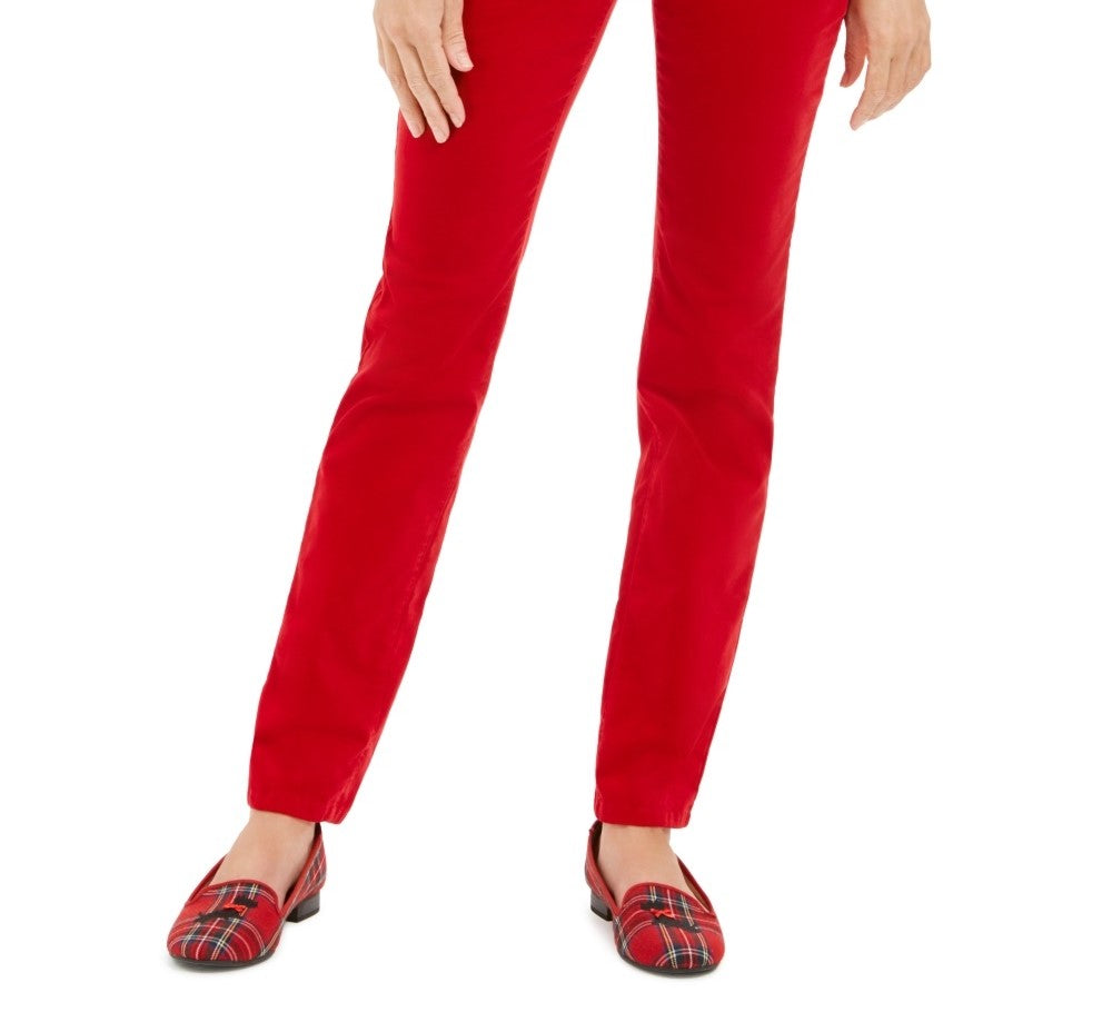 Calça jeans feminina Charter Club Lexington Velveteen com controle de barriga, perna reta, vermelha, tamanho 8