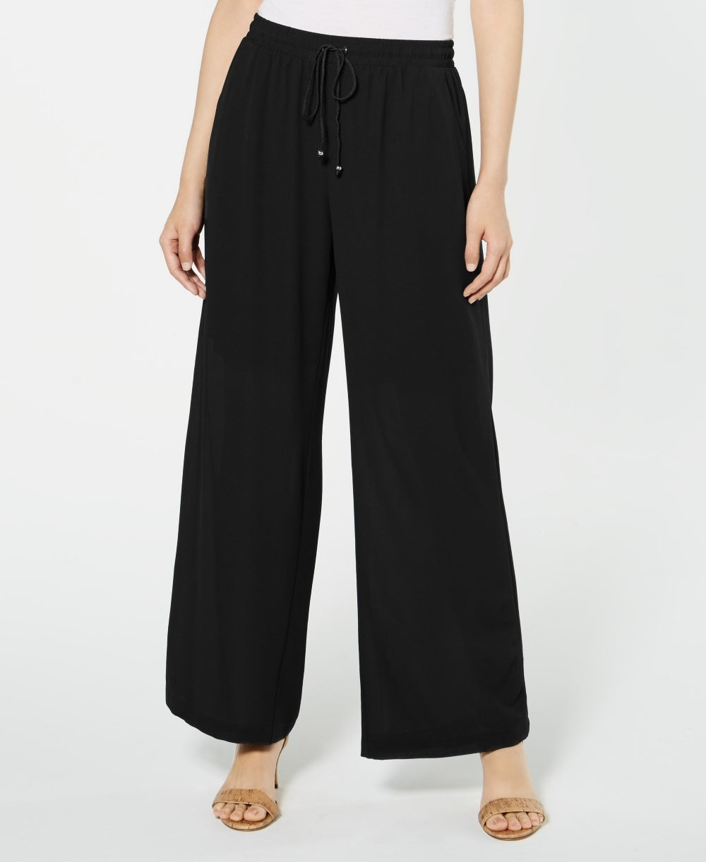 Calças Petite Palazzo Femininas NY Collection Pretas Tamanho Petite X-Large