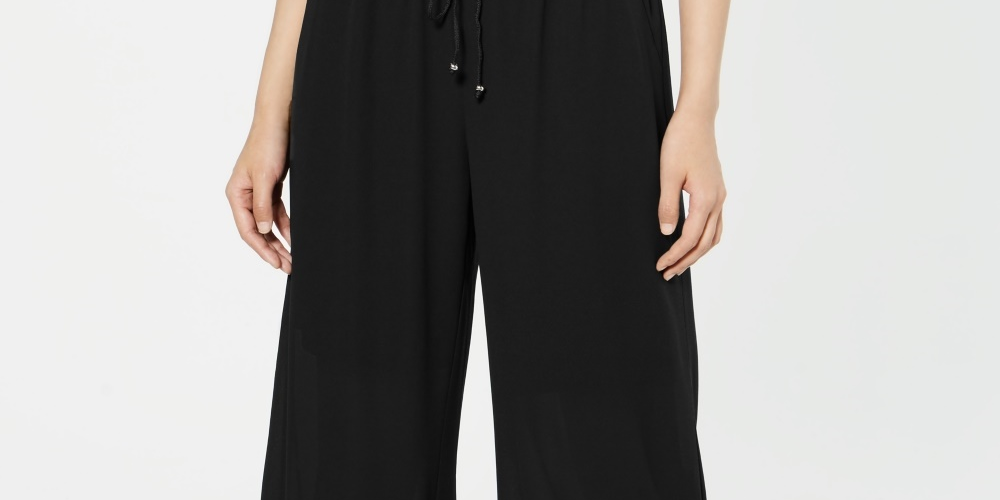 Calças Petite Palazzo Femininas NY Collection Pretas Tamanho Petite X-Large