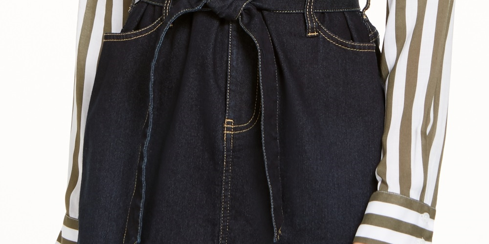 Saia jeans feminina com cintura de saco de papel da INC International Concepts, azul, tamanho 0