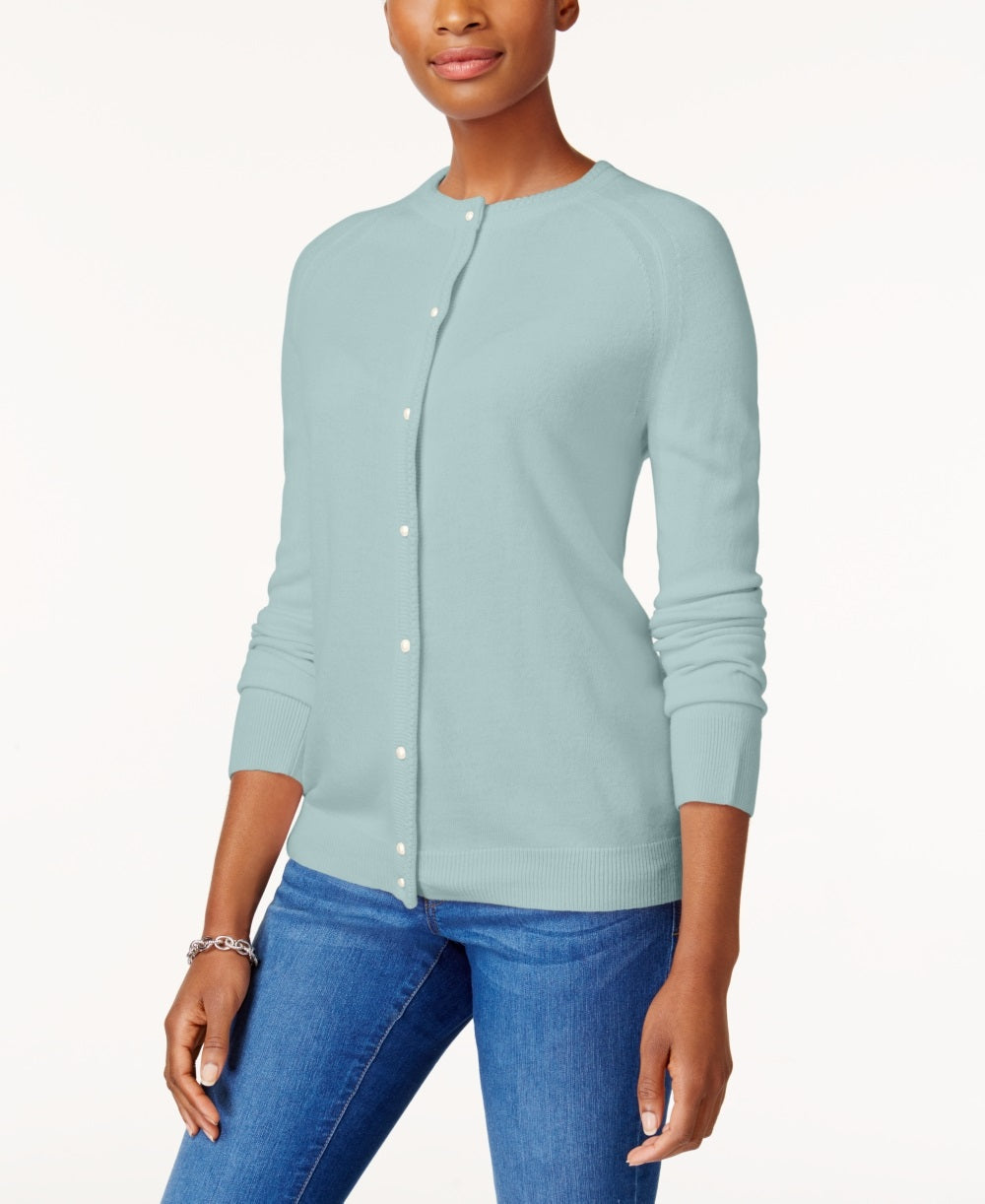 Karen Scott Cardigan Feminino com Botões e Contas Azul Tamanho P