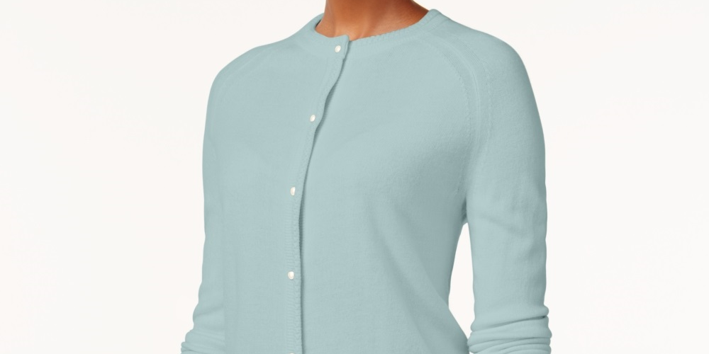 Karen Scott Cardigan Feminino com Botões e Contas Azul Tamanho P