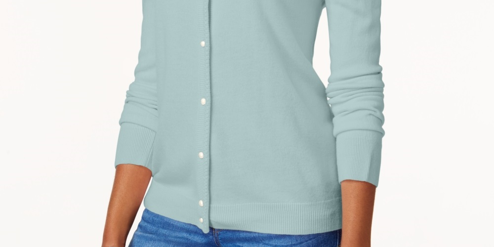 Karen Scott Cardigan Feminino com Botões e Contas Azul Tamanho P
