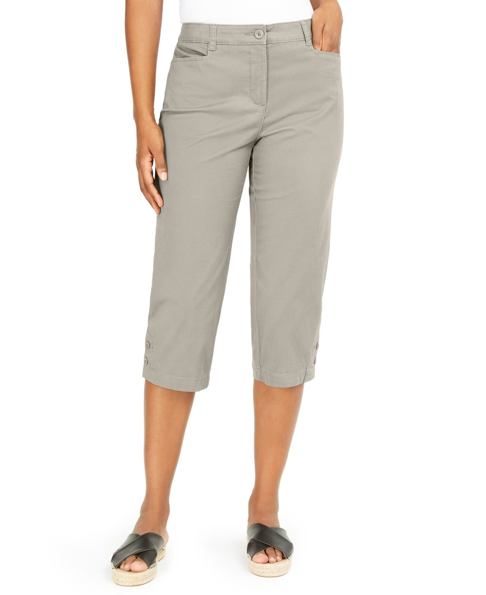 Calça cropped feminina Karen Scott com acabamento em botões, cinza, tamanho 10