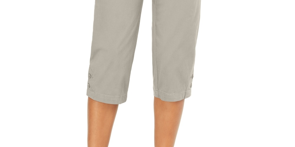 Calça cropped feminina Karen Scott com acabamento em botões, cinza, tamanho 10