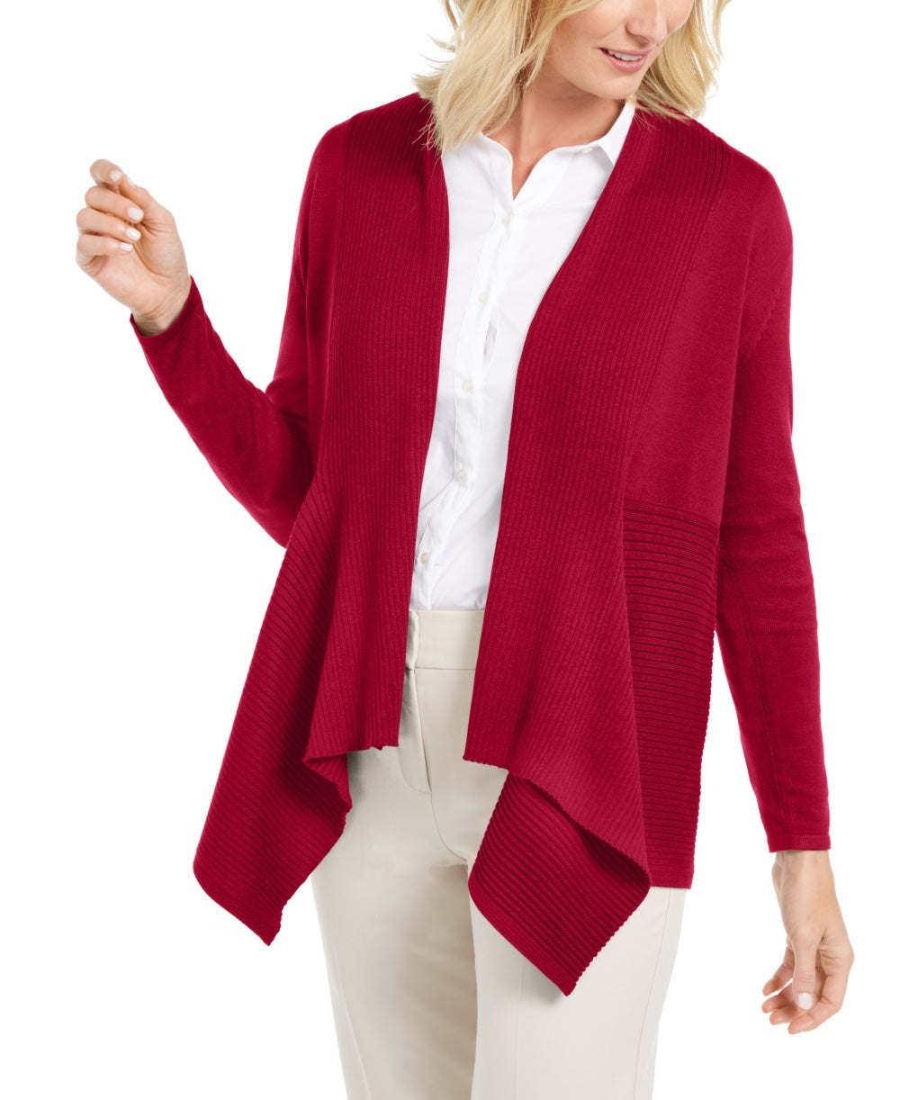 Cardigan feminino canelado com bainha de lenço JM Collection, vermelho, tamanho XX-G