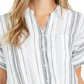 Charter Club Blusa feminina listrada de linho com amarração, branca, tamanho X-S