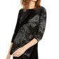 Blusa feminina Alfani com estampa de folha de veludo profundo, alta e baixa, preta, tamanho extragrande