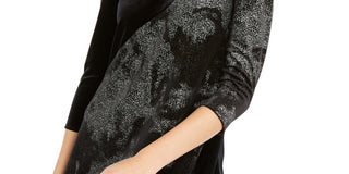 Blusa feminina Alfani com estampa de folha de veludo profundo, alta e baixa, preta, tamanho extragrande