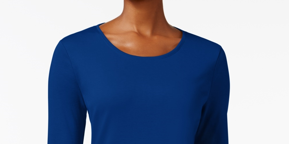 Camiseta feminina de manga comprida de algodão Pima Charter Club, azul, tamanho X-G