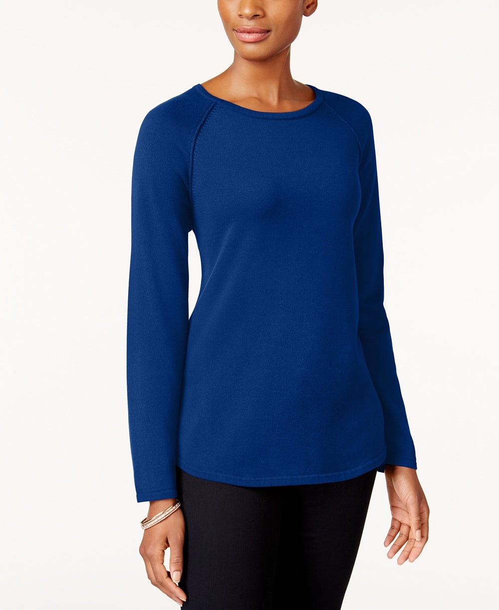 Karen Scott Suéter Feminino de Algodão Petite Azul Brilhante Tamanho Petit X-Large