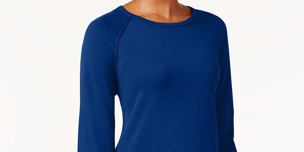 Karen Scott Suéter Feminino de Algodão Petite Azul Brilhante Tamanho Petit X-Large